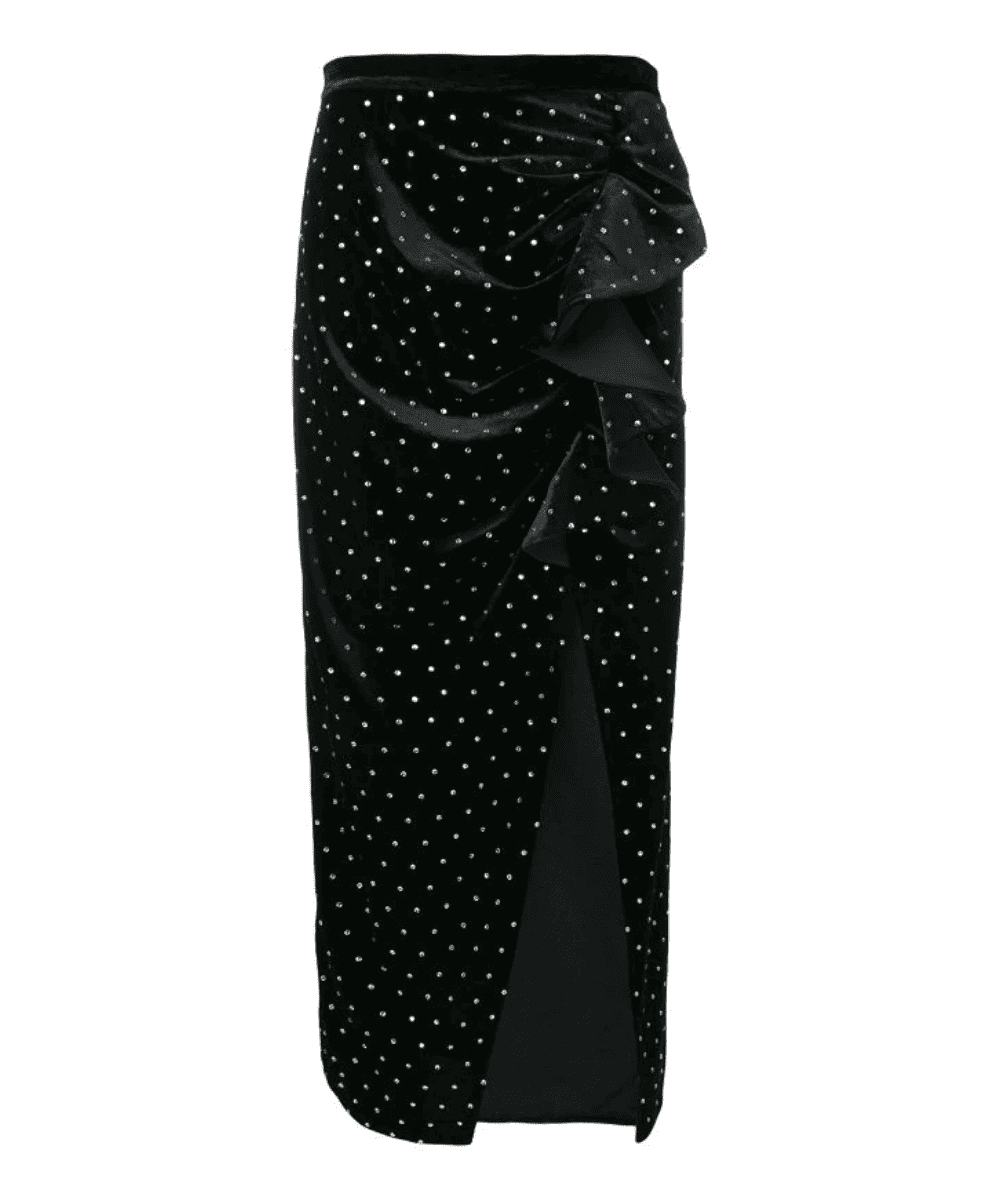 Self Portrait Black Velvet Diamante Ruffle Skirt