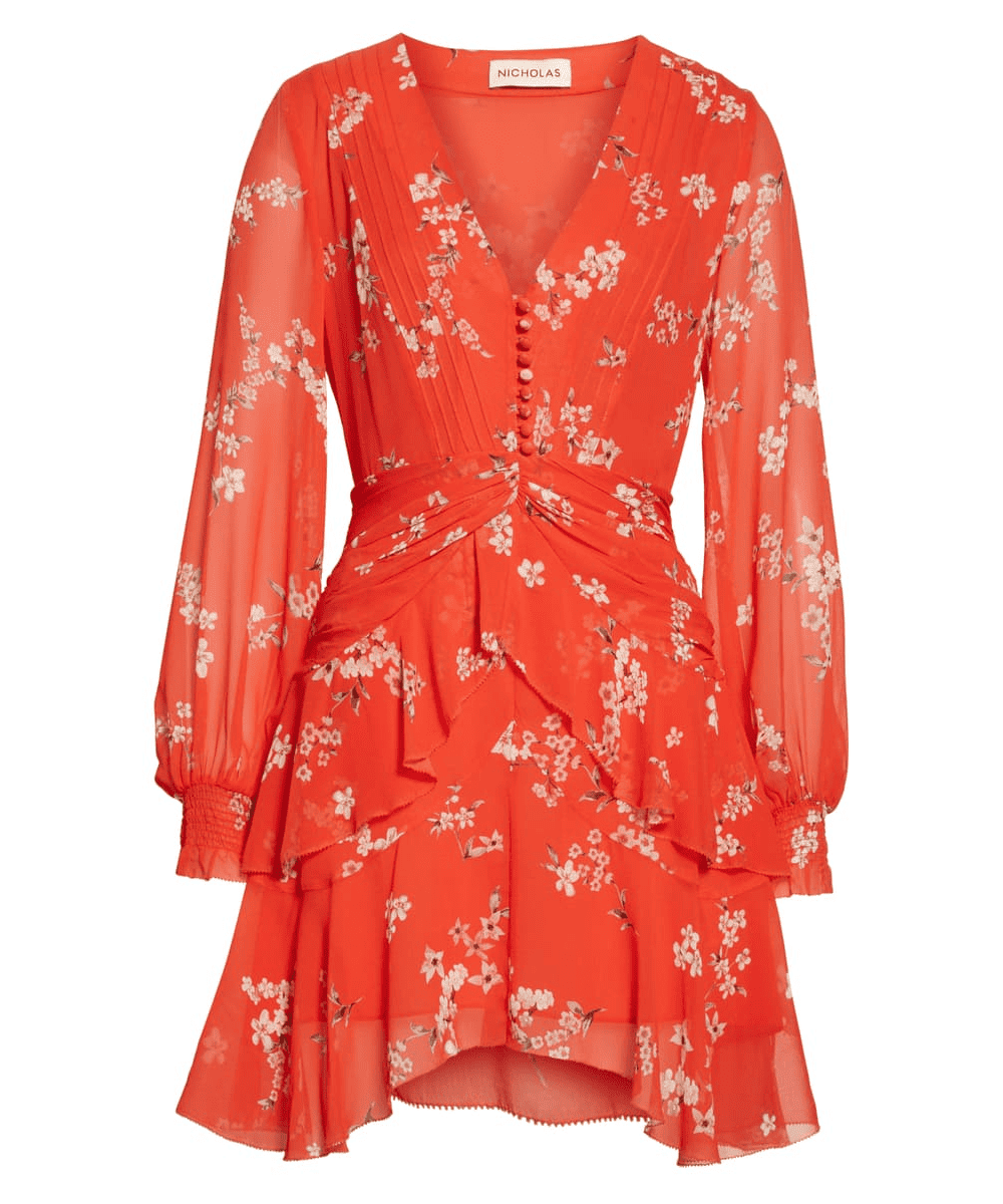 Nicholas Scarlet Multi Floral Pintuck Dress