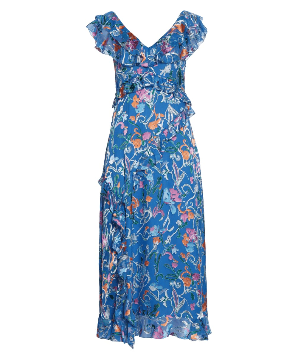 Tanya Taylor Scrolly Floral Blue Arielle Dress