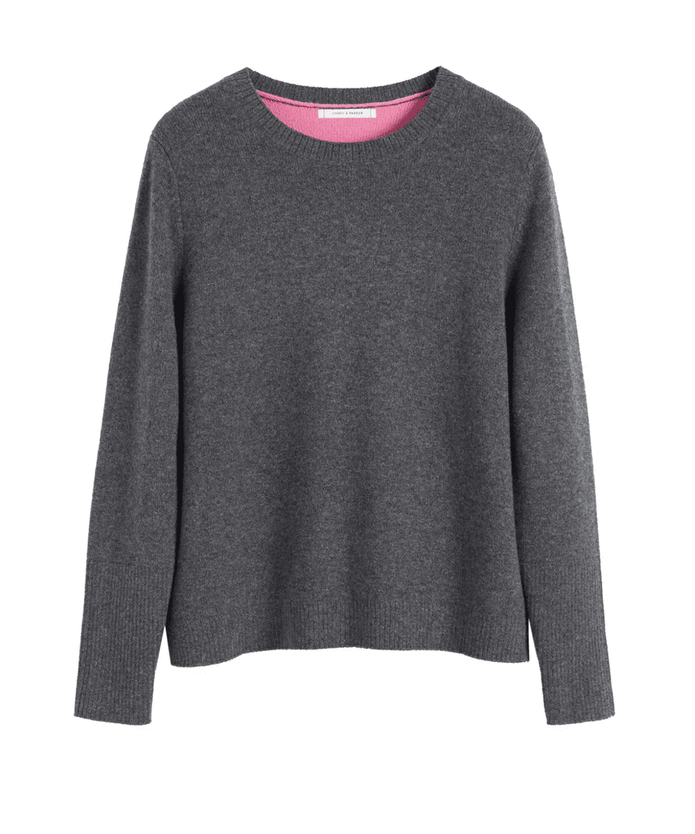 Chinti & Parker Charcoal Red Pink Ribbed Back Cashmere Sweater