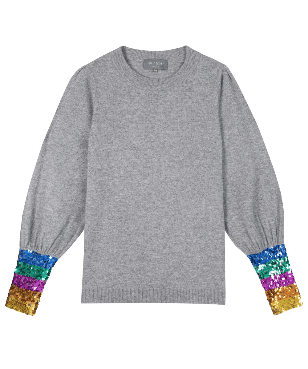 Wyse Grey Rainbow Fran Sequin Sweater