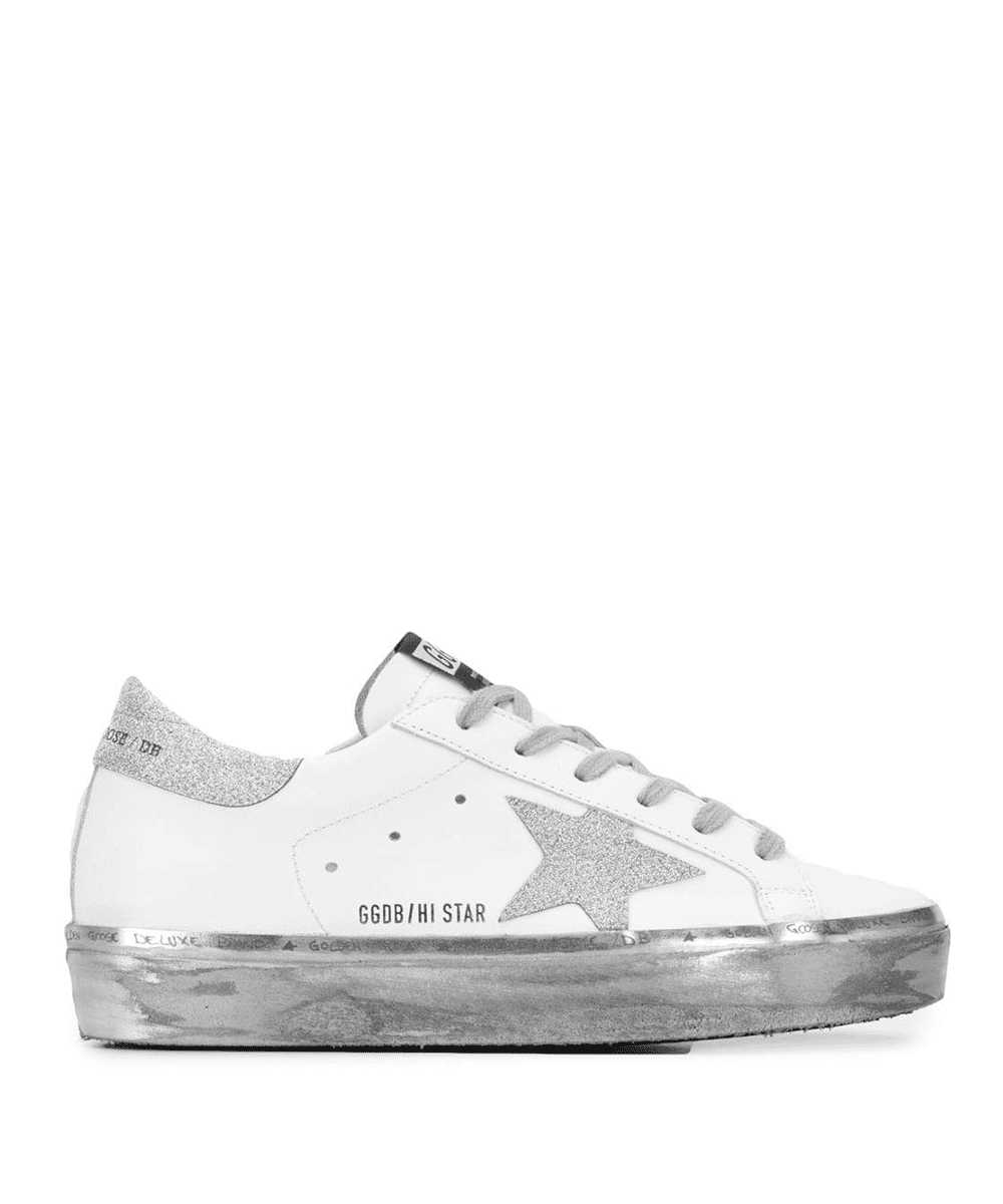 white sneakers with silver