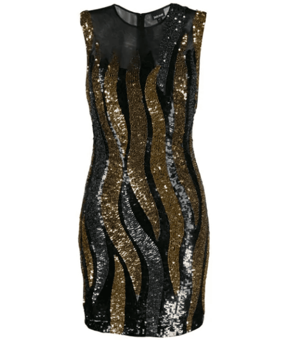 Just Cavalli Black Gold Wavy Sequin Dress