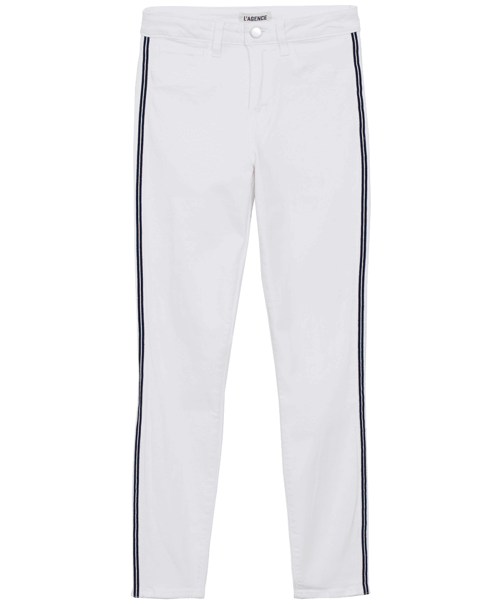L'Agence White Navy Margot Stripe Jeans
