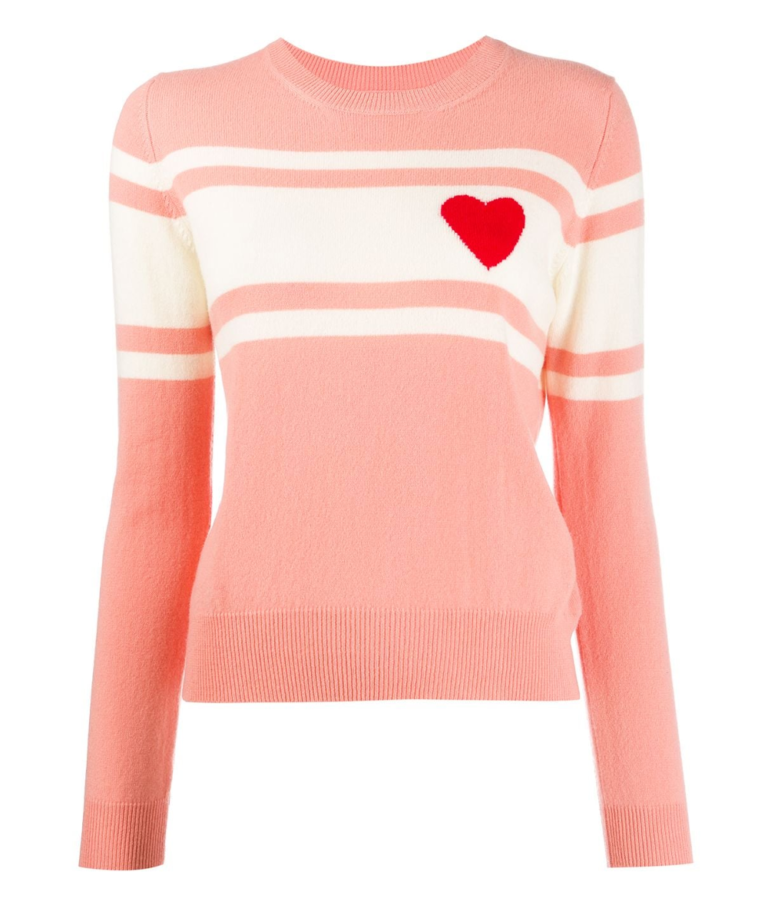Dusty Rose Cream Red Striped Heart Sweater