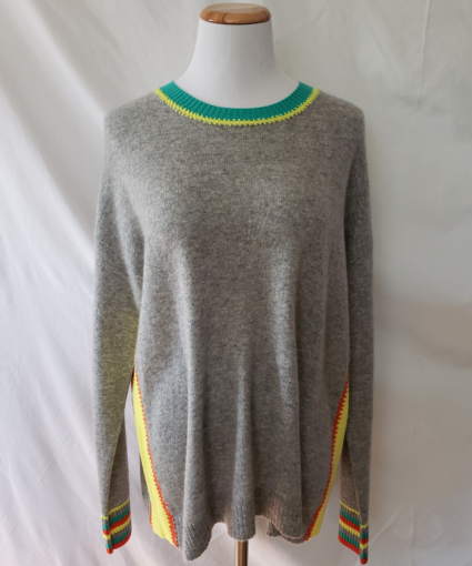 Colorblock Cashmere Sweater Grey Yellow Orange Green