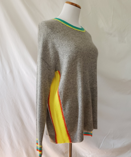 Colorblock Cashmere Sweater Grey Yellow Orange Green Side