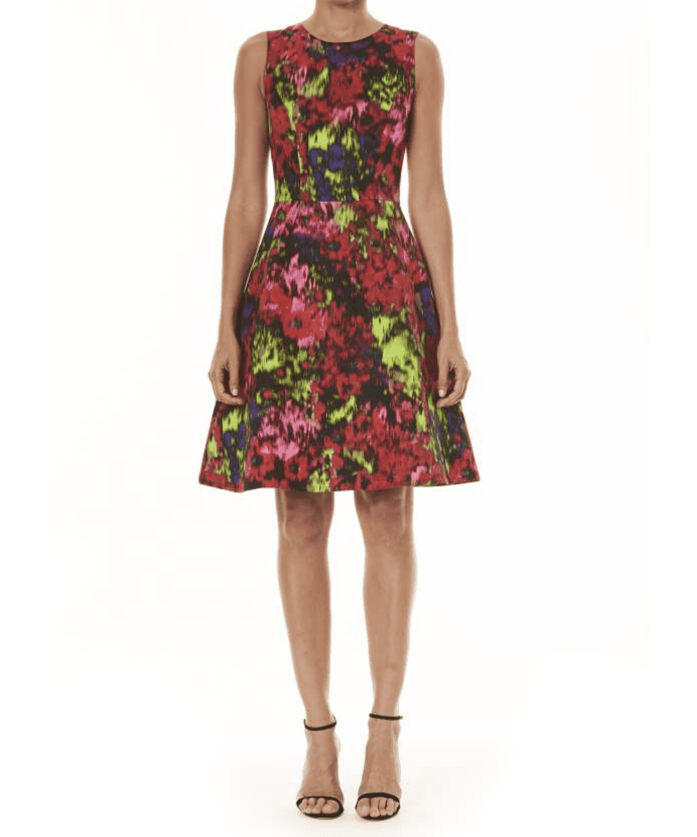 Carolina Herrera Black Multi Floral A-Line Dress