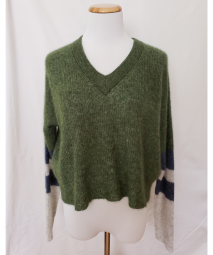 autumn cashmere varsity sweater green navy grey