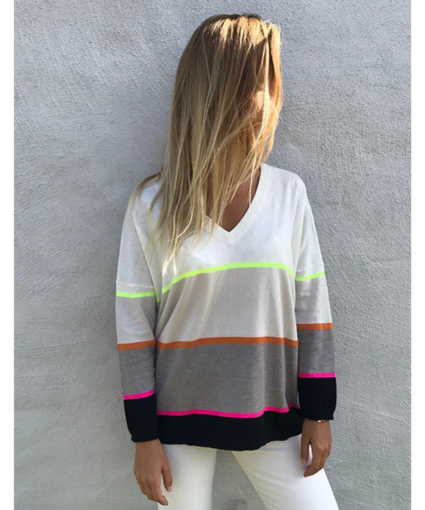 Brodie Phoebe V-Neck Block Stripe Sweater