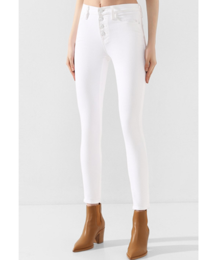 le high exposed button skinny jean blanc white