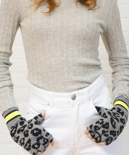 Sporty Leopard fingerless gloves Cement Highlighter Autumn Cashmere