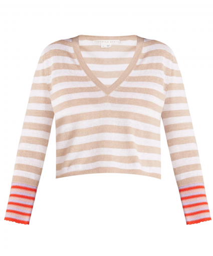 florrie striped pullover sweater khaki multi veronica beard