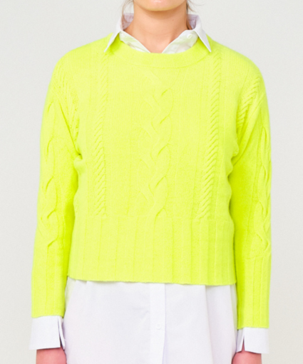 lily cable sweater neon yellow brodie cashmere