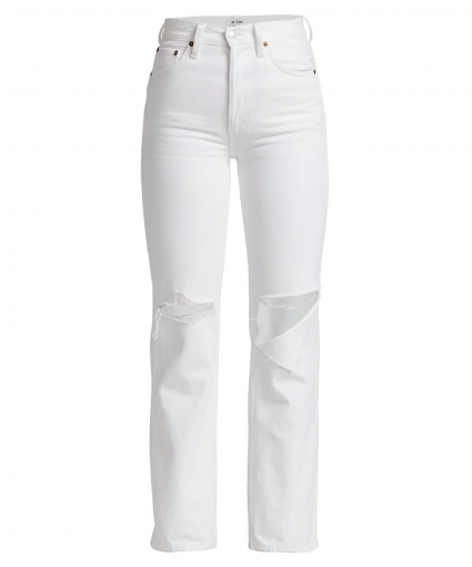 90s high rise loose jean white with rips redone