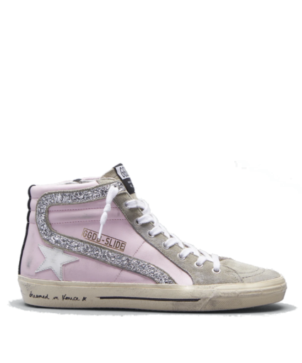 SLIDE HIGH TOP SNEAKER ORCHID PINK TAUPE WHITE BLACK SILVER GLITTER GOLDEN GOOSE
