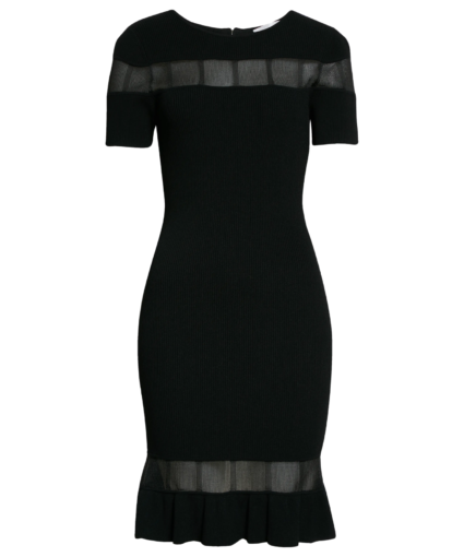 sheer inset fitted knit dress black milly