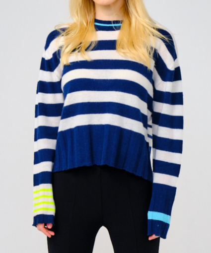 oceana stripe sweater petrol white neon brodie cashmere