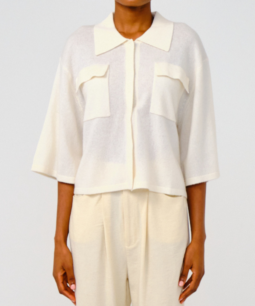 short sleeve jacket organic white brodie cashmere