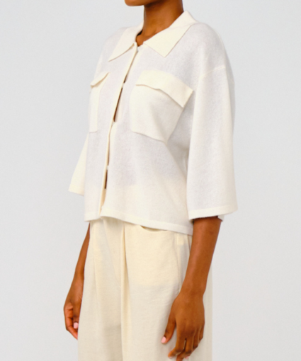 short sleeve jacket organic white brodie cashmere side