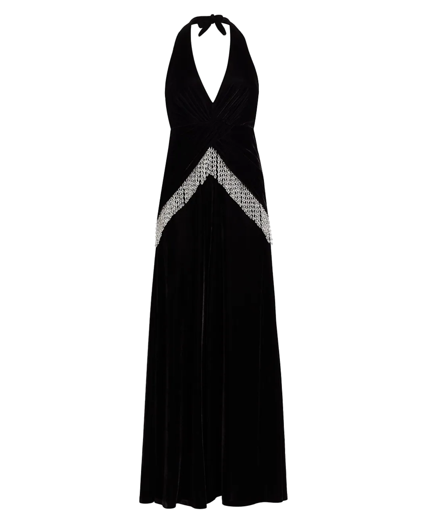 $630 ba&sh Women's Black V-Neck Charlie Burnout Dot Velvet Slit Maxi Dress  XS