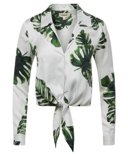 Annie Blouse White Tropical Green Multi Large Palm L'Agence