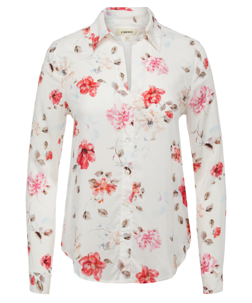 L'Agence White Multi Watercolor Floral Holly Blouse
