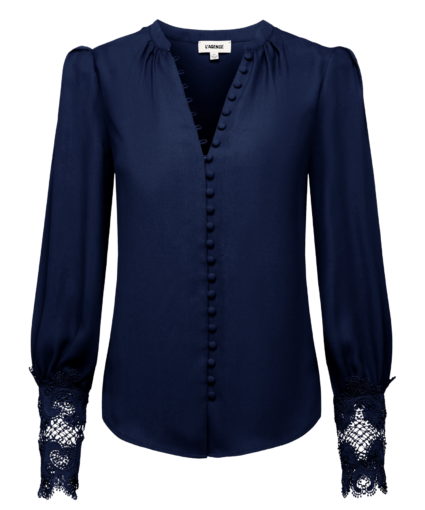 ava lace cuff blouse midnight navy l'agence