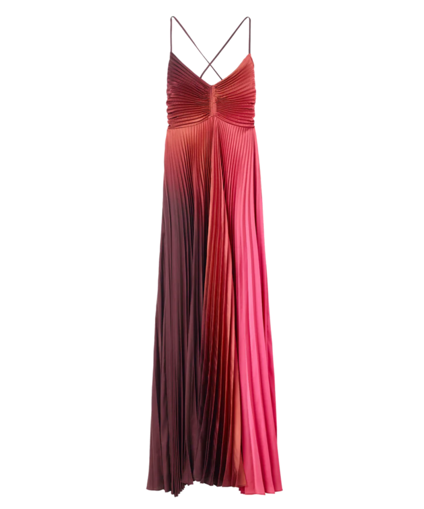 Ariya Ombre Satin Pleated Dress Burgundy Pink Chocolate A.L.C. Gown