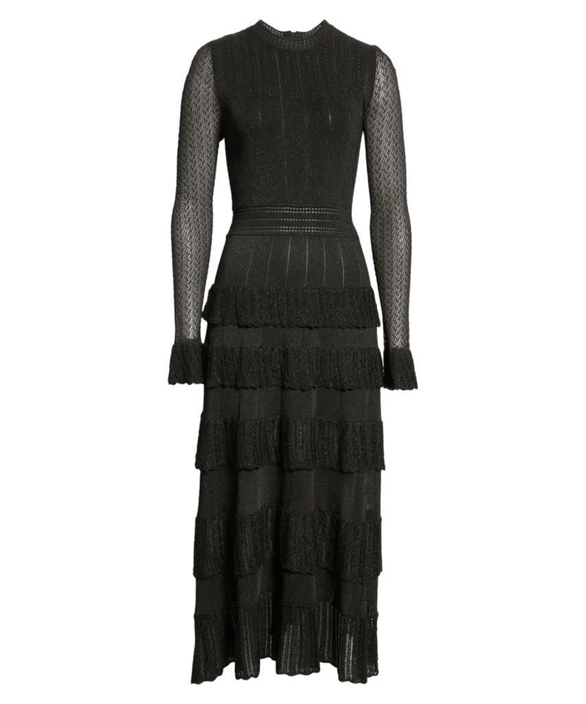 Knit Tiered Ruffle Midi Dress Black Lela Rose