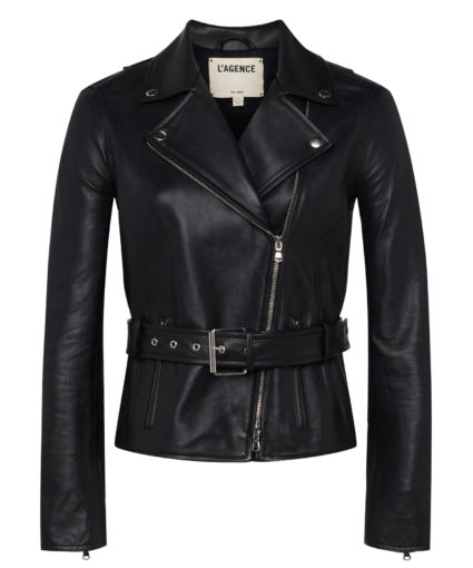 Teo Belted Leather Jacket Black L'Agence