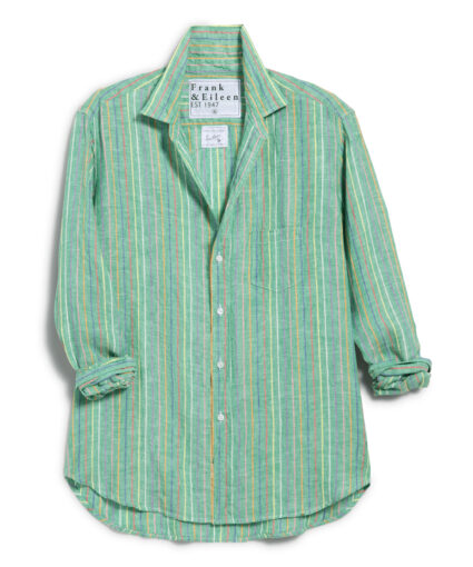 Eileen Shirt italian classic linen Green Multi Stripe Frank & Eileen