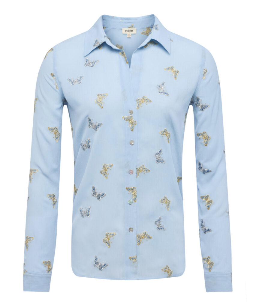 Laurent Embroidered Blouse Light Blue Fog L'Agence